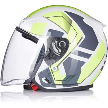 Imagem de Capacetes De Motocicleta Meio Para Homens E Mulheres, Capacete De Rosto Aberto Estilo Vintage, Capacete De Motocicleta Adulto 3/4 Com Viseira Solar Scooter Ciclomotor Cruiser Chop, F, M(54~56cm)