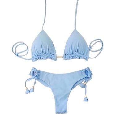 Imagem de Biquini Cortininha Com Calcinha Fio Duplo, Azul Candy - Naykle, Azul c