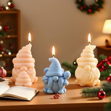 Imagem de 3 peças de moldes de vela de Natal de gnomo de abelha mel, molde de vela de silicone fofo para velas, molde de fundição de resina para sabão artesanal DIY, perfeito para presente de Natal, Ano Novo
