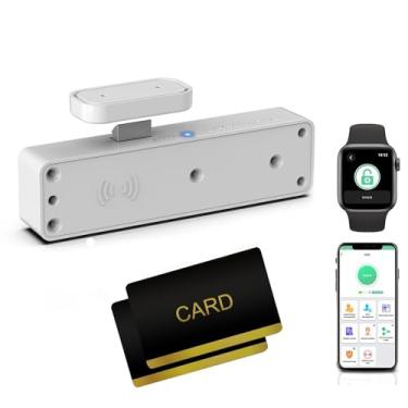 Imagem de Fechadura de armário RFID Cartão NFC eLinkSmart Slim Hidden Dupla Camada Fechadura de Gaveta Segurança Infantil Armário Fechadura de Porta para Arquivo de Licor Cozinha Despensa Mobiliário Suporte