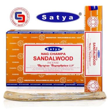 Imagem de Palitos de incenso Satya Sandalwood 180 g (pacote de 15 g x 12) + supo