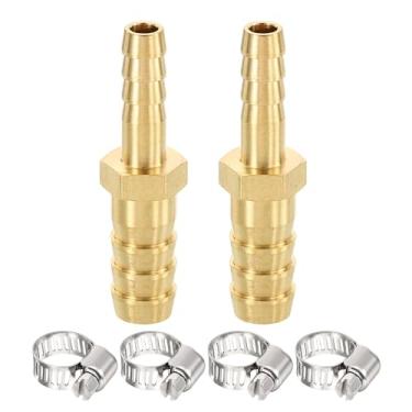 Imagem de METALLIXITY 2 peças de farpa de mangueira de latão para adaptador de farpa de 3/20.3 cm x 1/10.2 cm com 4 peças de braçadeira de mangueira de aço inoxidável para caminhão