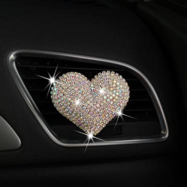 Imagem de Pingentes de clipe de ventilação de carro com coração brilhante, diamante de cristal, aromatizadores em forma de coração, acessórios de decoração fofos para interior automotivo para mulheres