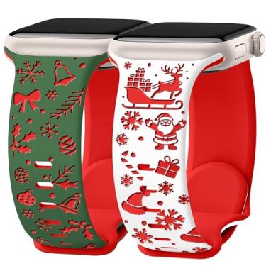 Imagem de Melyis Pulseiras femininas de Natal compatíveis com Apple Watch Series 10 de 46 mm, 45 mm, 44 mm, 49 mm e 42 mm, pulseiras iWacth de silicone macio para Apple Watch séries 10, SE, 8, 7, 6, 5, 4 e 3