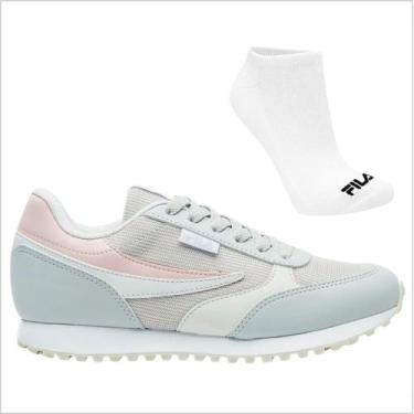 Imagem de Kit Tênis Fila Renno Classic Feminino e Meia, 36, Cinza, Rosa, Feminin