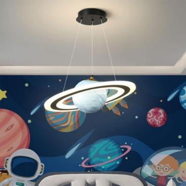 Imagem de MDZILIAO Luminária pendente de vidro para quarto infantil, planeta criativo, quarto de menino e menina, lustre regulável de LED, lâmpada suspensa no teto do planeta espacial para quarto infantil sala