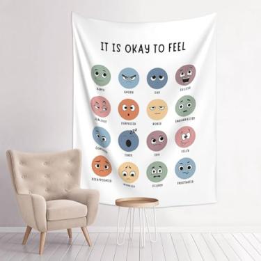 Imagem de Tapeçaria de roda It Is Okay To Feel Feelings Tabela de comportamento de saúde mental Tapeçaria Aprendizagem Social Emocional Tapeçarias para pendurar na parede para terapia de conselheiro escritório
