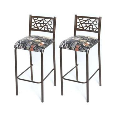 Imagem de Conjunto 2 banquetas alta cozinha balcao ciplafe dani tubo bronze asse