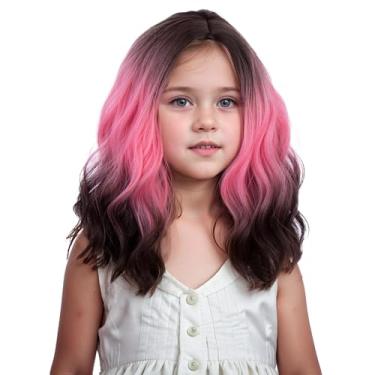 Imagem de DUDUWIG Peruca feminina rosa ombré preta curta rosa a preto ondulado cacheado peruca para crianças perucas laterais perucas de cabelo sintético tela de cabelo inclui