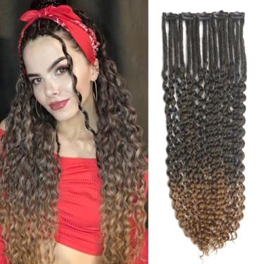 Imagem de Kyriena Extensões de dreadlock encaracolado com clipe de 61 cm, 5 clipes com 15 fios ombré marrom sintético ondulado encaracolado de extremidade única, dreads de encaixe estilo hippie feitos à mão