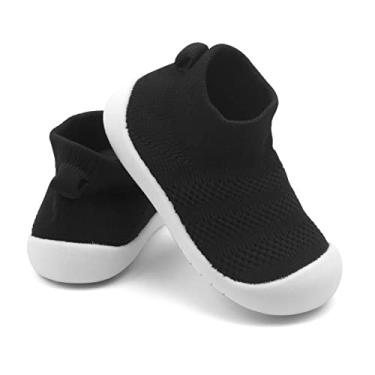 Imagem de 1-4 anos para bebês primeiros passos, meias para bebês e crianças pequenas, tênis para bebês e meninas, sola macia respirável, antiderrapante, para uso interno e externo, Preto, 6.5-7 Toddler