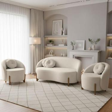 Imagem de Kit 01 Sofá 2 Lugares + 02 Poltronas Orgânicos c/ Almofadas Curvo Sala