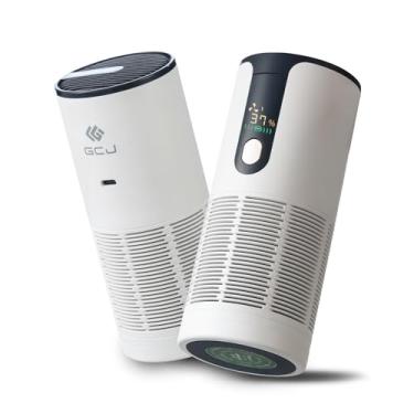 Imagem de GCJ Purificador de ar para ambientes pequenos, 3 velocidades, purificador de ar pessoal para mesa com potência e exibição de íons negativos, melhora o cheiro do carro novo, purificador silencioso para