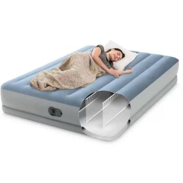 Imagem de Colchão inflável casal intex elevado mid-rise conforto dura-beam c/ bo