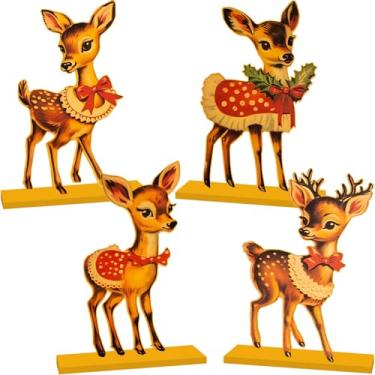 Imagem de 4pcs Vintage Christmas Decorations Table Wooden Centerpieces Christmas Theme Retro Sika Deer Table Decorations Tiered Tray Decor for Winter Holiday Christmas Dinner Party Decor