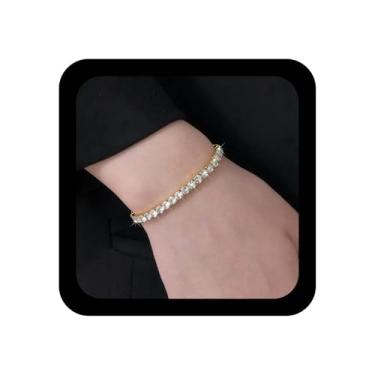 Imagem de TseanYi Pulseira de tênis Bohemia CZ ouro minúsculo cristal corrente vintage brilhante pulseira de casamento ajustável CZ escrava pulseiras joias para mulheres, 1, Zinco, Sem Pedra Preciosa