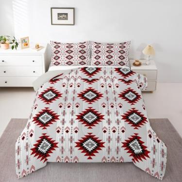 Imagem de jejeloiu Conjunto de edredom infantil boêmio para todas as estações, com 1 fronha, microfibra asteca, roupa de cama solteiro tribal para decoração de quarto, edredom respirável, macio e leve