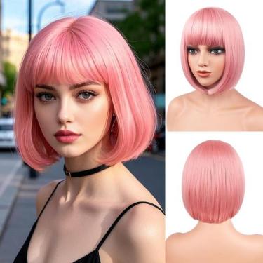 Imagem de Peruca BATISI Pink Bob 30cm de fibra sintética para mulheres