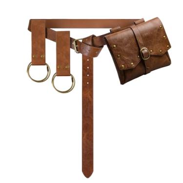 Imagem de Bolsa de cinto renascentista de couro viking medieval bolsa de cintura pirata cosplay festival Halloween acessórios ajustáveis, Marrom, Medieval