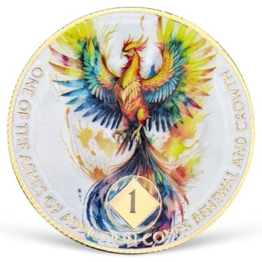 Imagem de Medalhão colorido de 1 ano NA Medalhão NA AA Moeda de Sobriedade com Serenity Prayer NA Recovery Chip Celebrando Vida Limpa e Sóbria 1-20 Anos Narcóticos Presentes Anônimos para Homens e Mulheres