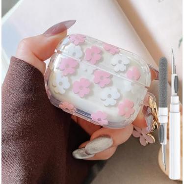 Imagem de Olytop Capa fofa para Airpods Pro 3 transparente, TPU macio Flower Air Pods Pro 3ª geração, capa protetora para meninas com chaveiro floral para iPod Pro 3ª geração 2025 - rosa
