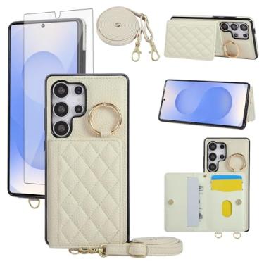 Imagem de Asuwish Capa para celular Samsung Galaxy S24 Ultra 5G e protetor de tela de vidro temperado, alça de ombro transversal, anel de fivela, suporte para cartão para S24Ultra 24S S 24 24Ultra Mulheres