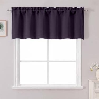 Imagem de Chyhomenyc Saia roxa escura para janela, pequena cortina de cozinha roxa escura para quarto e sala de estar, bolso para varão privacidade janela curta tratamento sanefa painel de beliche RV, 60Wx18L