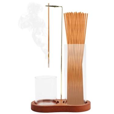 Imagem de Suporte de incenso de vidro 2 em 1, suporte para queimador de palitos de incenso com armazenamento, queimador de incensos anticinzas, suporte de incensos pendurado de cabeça para baixo para meditação