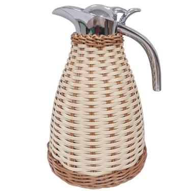 Imagem de SXYMTSW Jarro térmico de parede dupla de 1,5 litro/1,445 g, jarro térmico com isolamento térmico, jarro de vime, para apartamento, acampamento, casa, restaurante (cor: bege2)