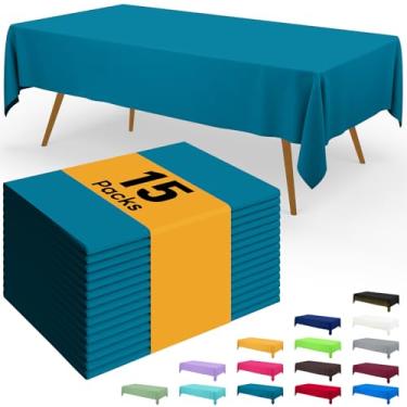Imagem de Smiry Toalha de mesa descartável – pacote com 15, toalhas de mesa retangulares impermeáveis de 137 x 272 cm para festas, capa de mesa de plástico decorativa, à prova de vazamento e resistente