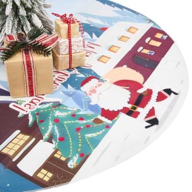 Imagem de CREATCABIN Saia curta para árvore de Natal de 76 cm de pelúcia, Papai Noel, enfeite de árvore de Natal, pequena capa de tapete de Natal para casa, Natal, festa, inverno, decoração interna e externa