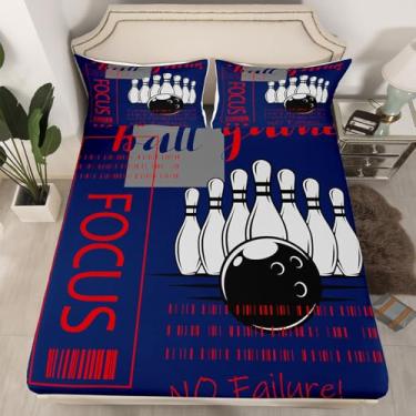 Imagem de Erosebridal Jogo de cama solteiro com tema esportivo infantil de boliche, para meninos e meninas, adolescentes, lençol com elástico para decoração de quarto, 2 peças (sem lençol de cima)