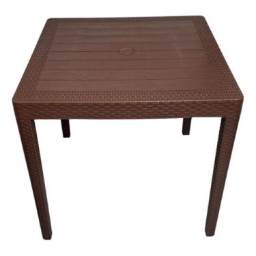 Imagem de Mesa Alta Pé Móvel Plástico Quadrada Desmontável Marrom - AJA