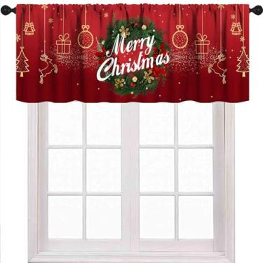 Imagem de Cortina de Natal para cozinha, bola vermelha de Natal, decoração de janela de férias de inverno, painéis de cortina curta para quarto, sala de estar, decoração de banheiro, 1 peça, 137 x 45 cm