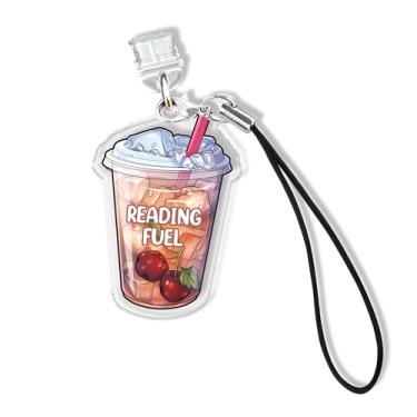 Imagem de Amuletos Kindle Reading Fuel, berloque de plugue de poeira de 3,5 cm para amantes de livros, leitor de leitor de livros para amantes de café, Lightning/tipo C, porta de carregamento com alça material