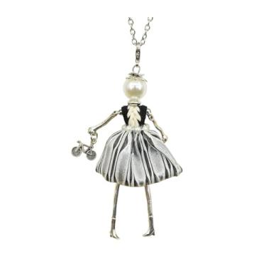 Imagem de OSCCI Colar de boneca de cristal Paris para mulheres, vestido bonito feito à mão com pingente de corrente longa, bijuteria de formatura, Metal, Sem Pedra Preciosa