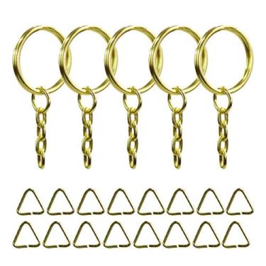 Imagem de Argolas Para Chaveiro 23mm Com Corrente + Triangulos Dourado 300 Unida
