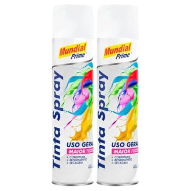 Imagem de Kit 2 Tinta Aerossol Spray Branco Fosco Uso Geral 400ml/240g Mundial Prime