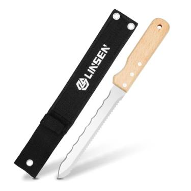 Imagem de paxlloonge Faca de isolamento, faca de jardim de aço inoxidável com lâmina de 19,8 cm, cortador de grama de dois lados com bainha de nylon para cortar lã mineral e placa de espuma de isolamento