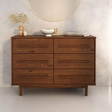 Imagem de Cômoda Madeira Maciça 6 Gavetas Quarto Adulto Castanho TECCA
