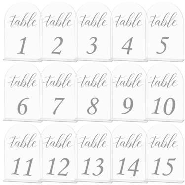 Imagem de ZLHETWT Números de mesa de acrílico de arco fosco, acrílico fosco moderno e simples, placas de mesa multiuso para recepção de casamento, 15 unidades (1-15), branco, 10 x 15 cm
