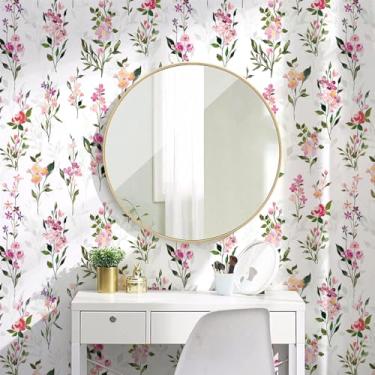 Imagem de Idomural Papel de parede floral rosa, papel de parede autoadesivo florescendo flores coloridas, 44,5 cm x 299,7 cm