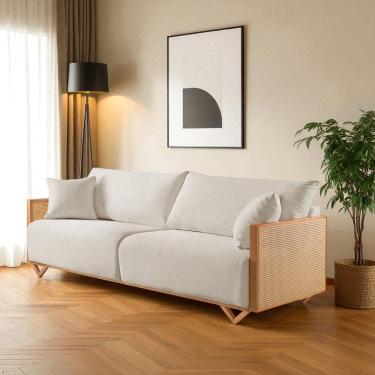 Imagem de Sofá Fixo 3 Lugares Luxo 210cm Arthur Bege Claro