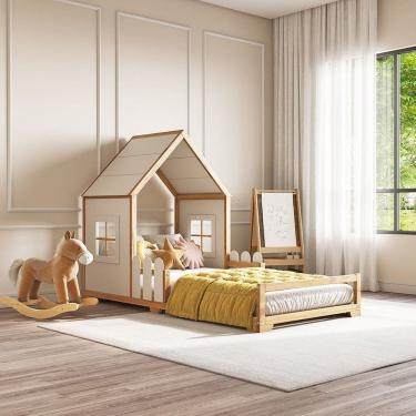 Imagem de Cama Infantil Montessoriana Solteiro Mariana Natural Mel/Branco