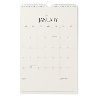 Imagem de Karto Calendário de parede 2026 - vertical 28 x 43 cm de janeiro de 2026 a junho de 2027 - Aumente sua produtividade e planejamento fácil com o calendário mensal estético - bege 2.0