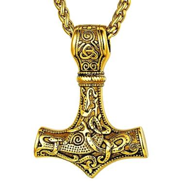 Imagem de FaithHeart Colar masculino viking com martelo de Thor, pingente de amuleto nórdico Mjolnir vintage com corrente de trigo resistente, joia de aço inoxidável (caixa de presente), Aço inoxidável