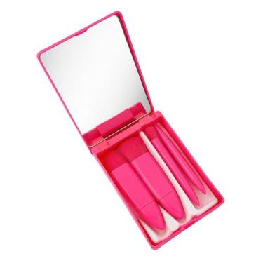 Imagem de Kit Estojo Com 5 Pinceis Macios De Maquiagem E Espelho Luxo - Bella