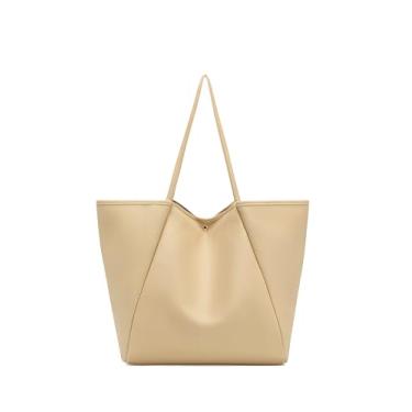 Imagem de Dreubea Bolsa de couro grande para mulheres - Bolsa de trabalho grande, bolsa minimalista espaçosa, bolsa de mão para escritório, Nude., One Size