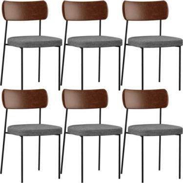 Imagem de Kit 06 Cadeiras Sala De Jantar L02 Marrom Cinza Escuro - LYAM DECOR
