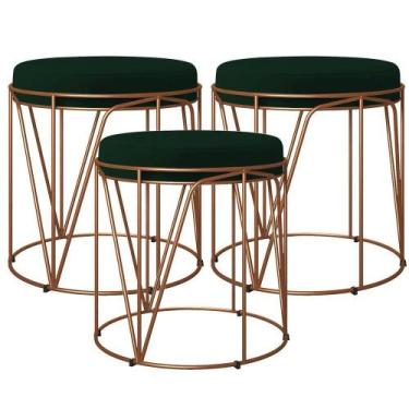 Imagem de Kit 03 Puffs Decorativo Aramado Bronze Zaya L02 Verde Musgo - LYAM DEC